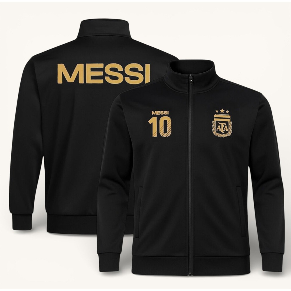 Argentina Messi #10 Track Jacket Black Gold Full Zip Mens Medium M‎ NWT Soccer